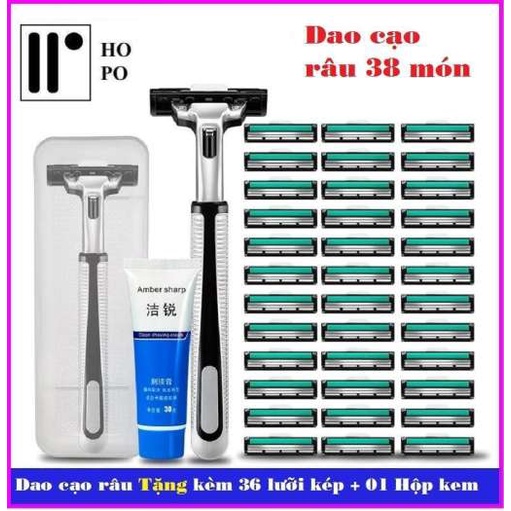 Dao cạo râu lưỡi kép, dao cạo râu 36 lưỡi kép  tặng kèm lọ kem cạo râu Bao gồm 1 cán cạo + 36 lưỡi dao cạo ( lưỡi kép)