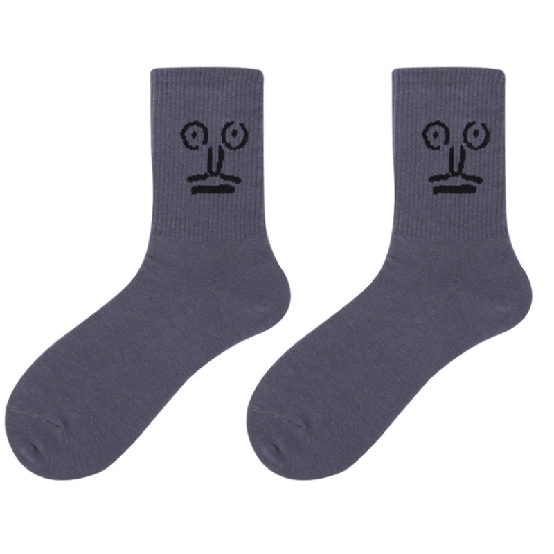 Set 2 / 5 Đôi Tất Màu Trơn In Họa Tiết Biểu Tượng Cảm Xúc Hoạt Hình Vui Nhộn Phong Cách Harajuku