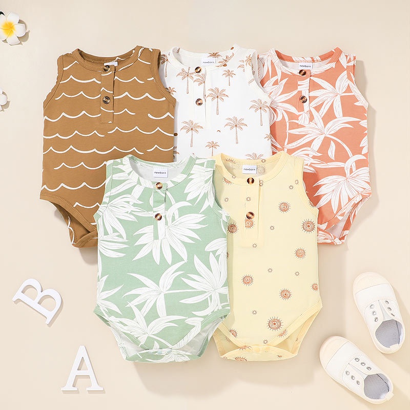 Body Sát Nách Cho Bé Trai Sơ Sinh 0-12 Tháng,Bodysuit Liền Thân Hoa Áo Liền Quần Cho Bé trẻ em