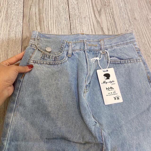 Quần baggy bò denim ống côn túi nắp xanh nhạt cạp cao thiết kế thanh lịch phong cách hàn quốc | BigBuy360 - bigbuy360.vn