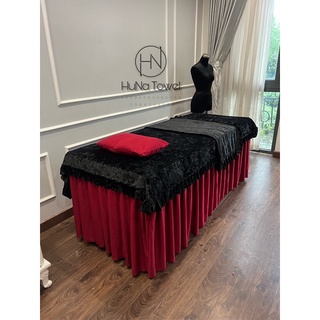 Tấm trải nhung, phủ giường spa, nail mi, phun xăm viền bèo siêu xinh kt 110x220cm