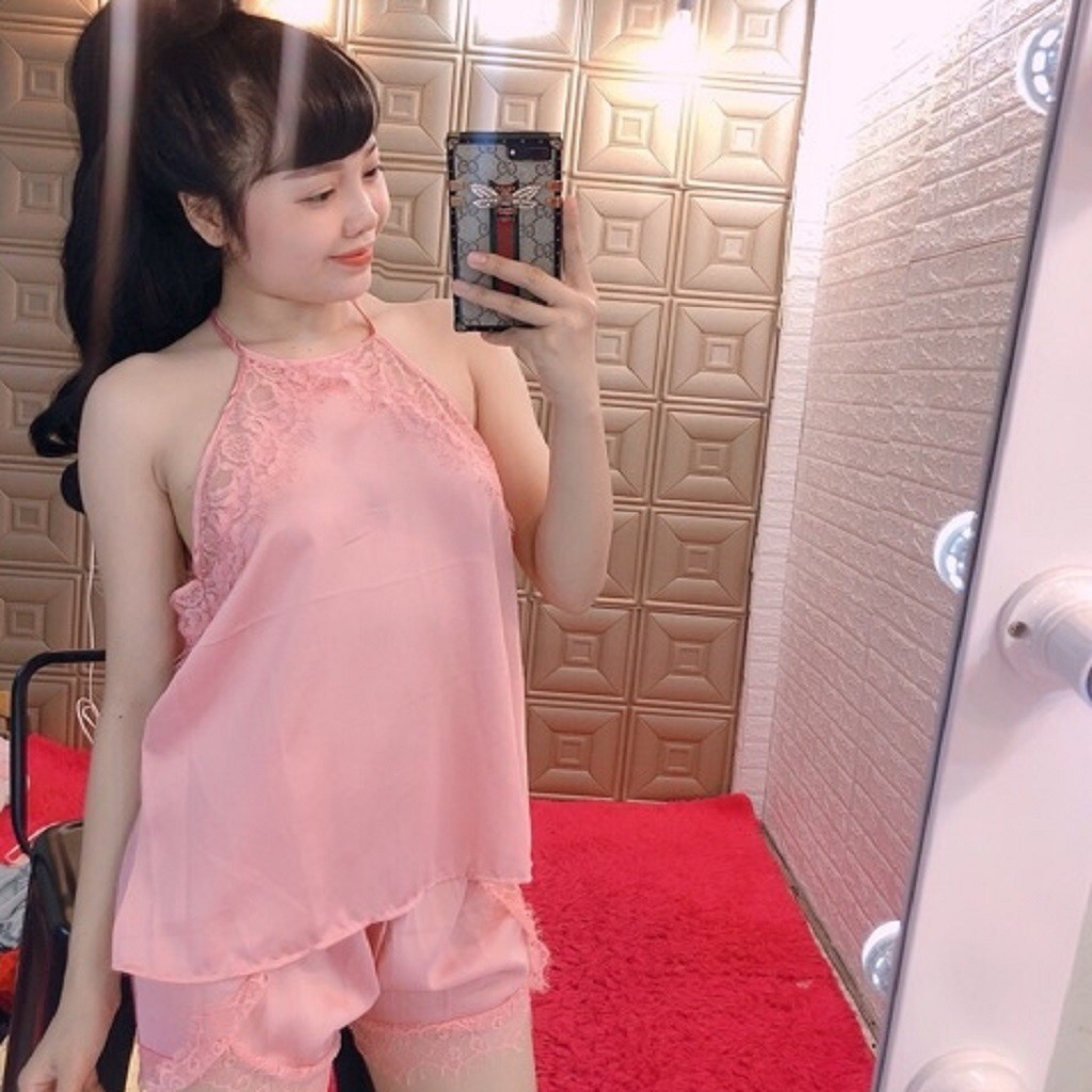 Đồ ngủ sexy - FREE SHIP- Đồ ngủ yếm cột dây sexy lụa satin cao cấp bigsize <60kg | BigBuy360 - bigbuy360.vn