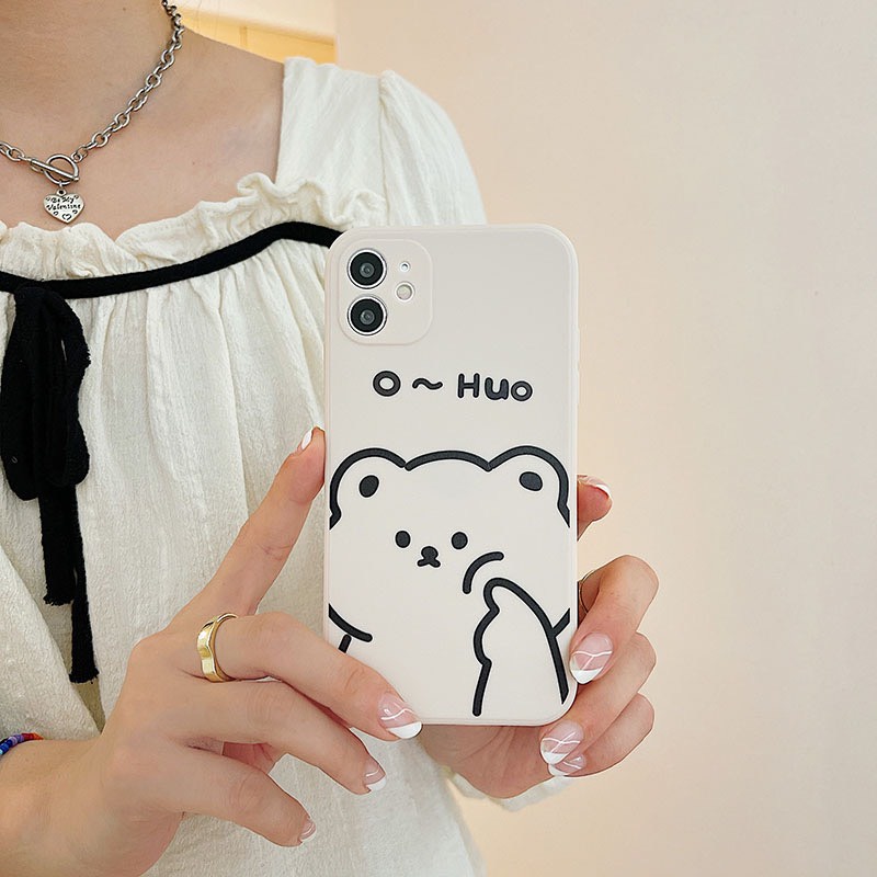 Ốp Lưng Iphone Cạnh Vuông,Hỗ Trợ Bảo Vệ Camera Hình Gấu O~Huo 7Plus,8Plus,x,xs,xsmax,11,11promax,12,12promax,13,13promax