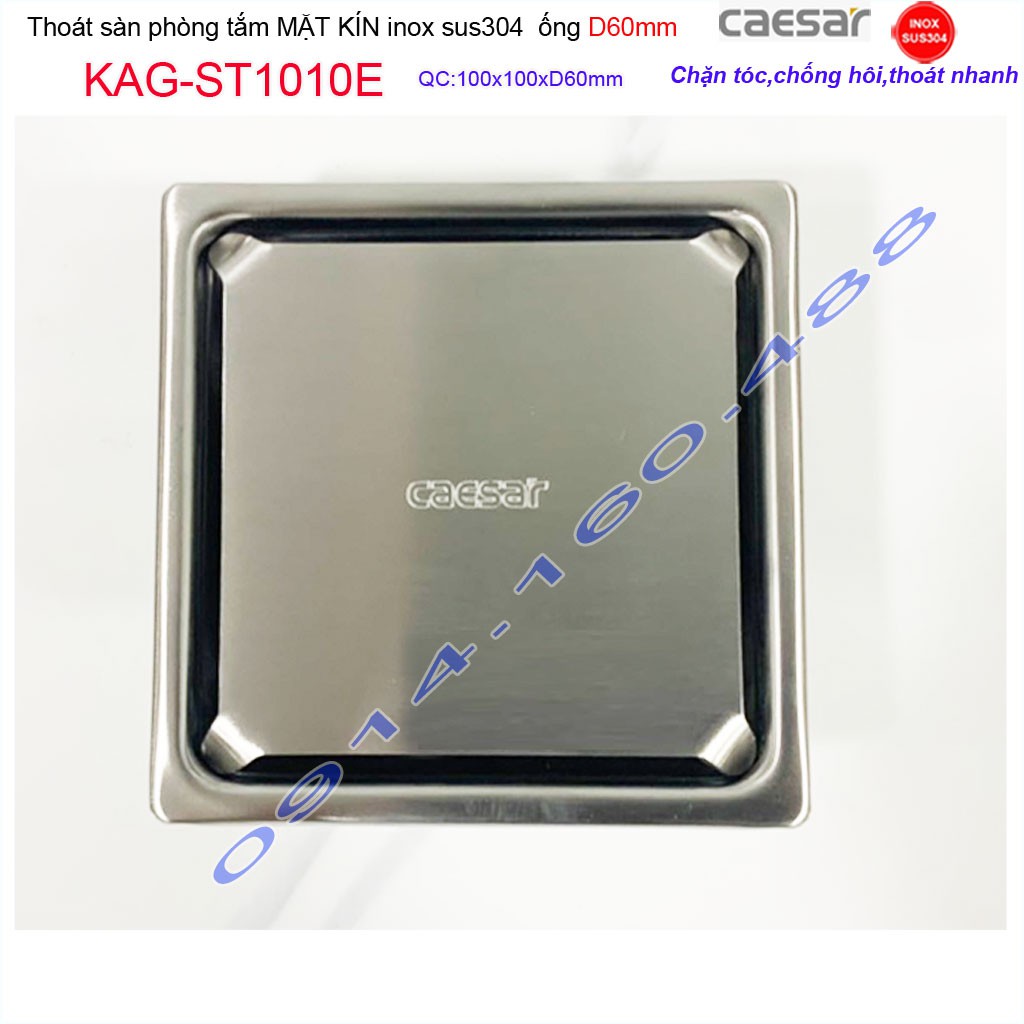 Thoát sàn Caesar 10x10cm ST1010E mặt inox kín, phễu thoát sàn SUS304 thoát nước nhanh chống hôi chặn tóc tốt