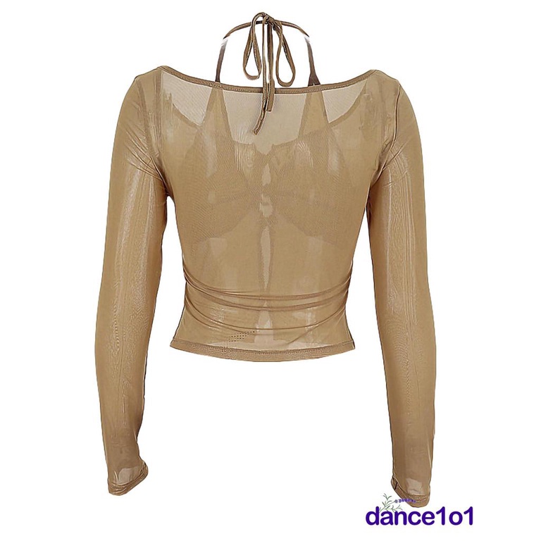 ◑If❀Áo Croptop Tay Dài Màu Sắc Thiết Kế Xuyên Thấu Quyến Rũ