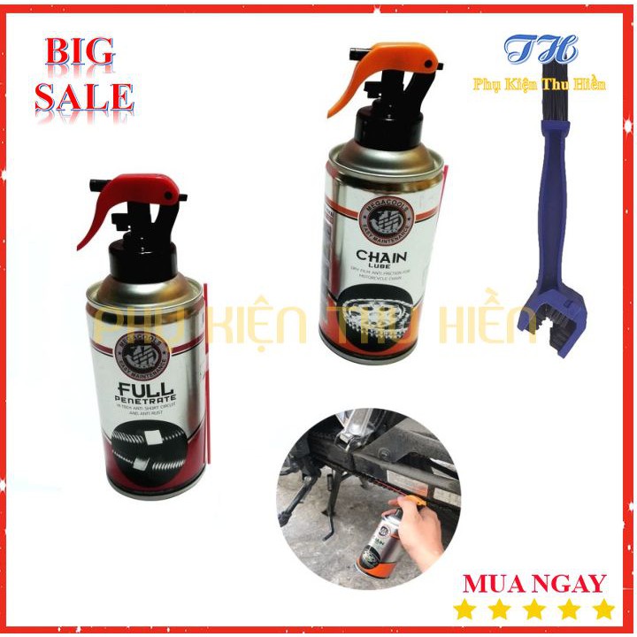 Combo 3 Món 1 Chai vệ sinh sên MegaCools Full Penetrate + 1 Chai dưỡng sên MegaCools Chainlube + 1 Bàn chải chà sên