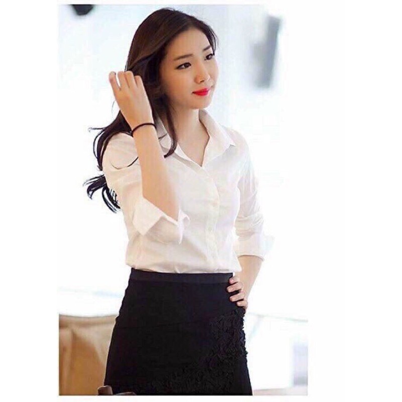 Áo sơ mi công sở nữ dài tay chất thô lụa