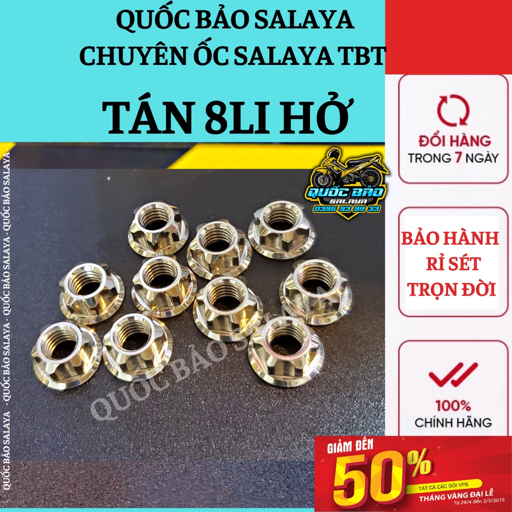 Tán hở TBT 8mm inox 304 lắp cùi dĩa ex satria, cổ pô, tán nồi và nhiều vị trí trên xe