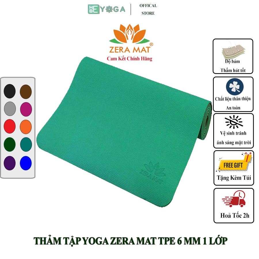 Thảm Tập Yoga Zera Mat TPE 6mm 1 Lớp Cao Cấp Kèm Túi