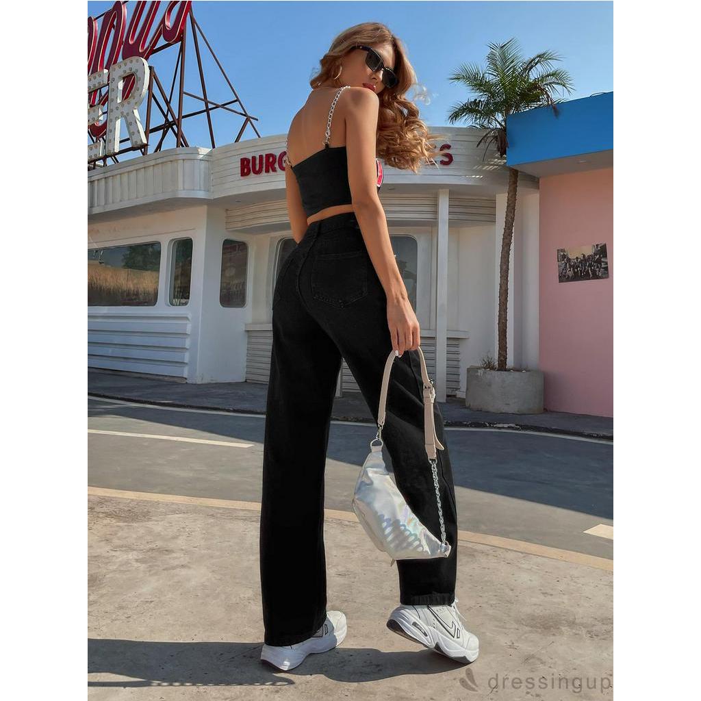 Quần dài lưng cao ống rộng màu trơn thời trang cá tính cho nữ