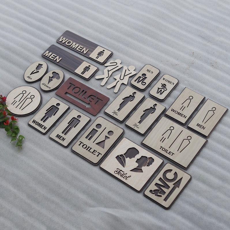 Bảng Gỗ Vintage Decor Toilet WC Nam Nữ Resroom Chỉ hướng nhà vệ sinh