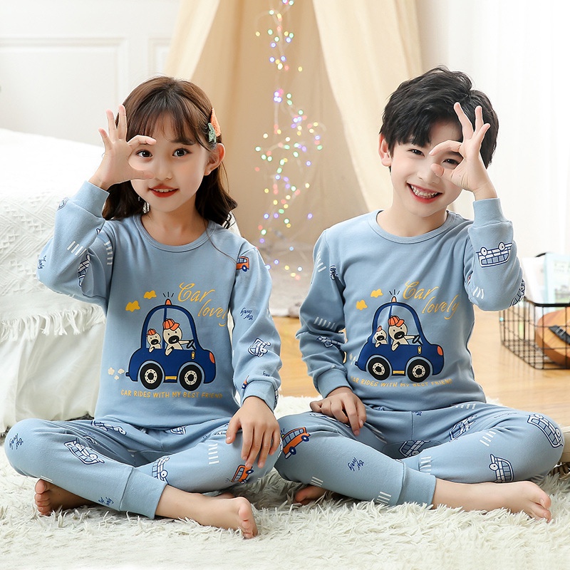 Bộ Đồ Ngủ Hoạt Hình 2 Mảnh Chất Cotton Thoáng Khí Thoải Mái Phong Cách Hàn Quốc Cho Bé 2-12 Tuổi