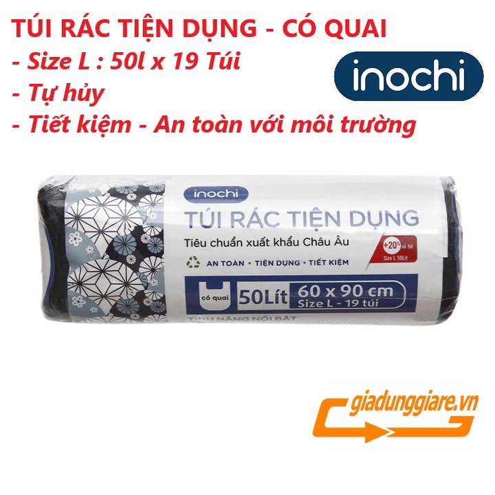 Cuộn TÚI RÁC TỰ HỦY Soji INOCHI có quai tiện dụng nhựa nguyên sinh kháng khuẩn ( Tùy chọn Size 10L - 25L - 50L )