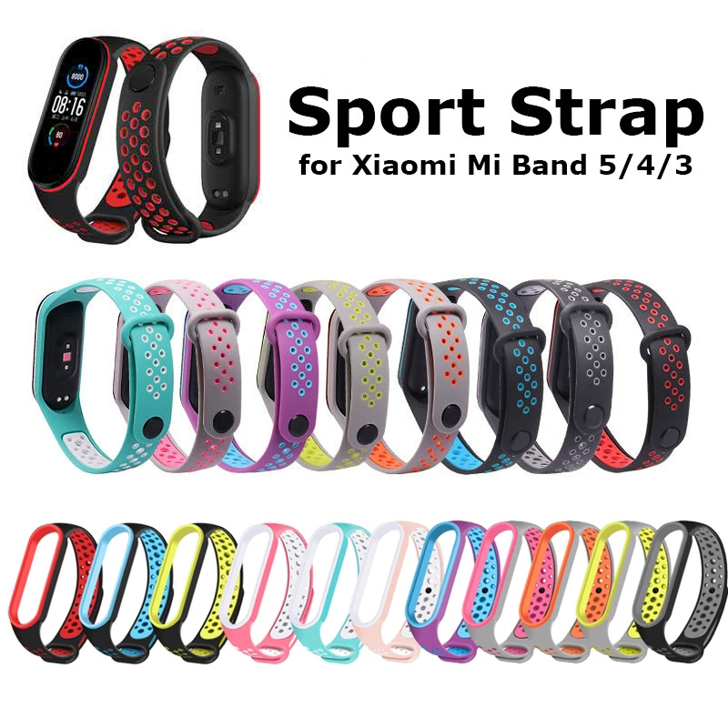 Dây Đeo Thay Thế Chất Liệu Silicon Màu Trơn Cho Xiaomi Mi Band 3 4 5 Strap Double Color Original Silicone Strap Replacement Wrist Strap Band Wriststrap Miband 3 4 5 Wristband Smartwatch