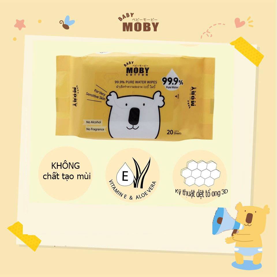 Khăn Ướt MOBY BABY 99,9% Nước Tinh Khiết 80c