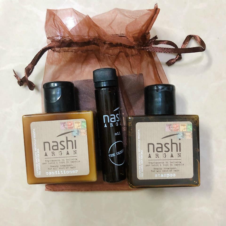 Bộ Nashi Argan Mini phục hồi tóc hư tổn ( Gội 30ml + Xả 30ml + Tinh dầu 5ml)
