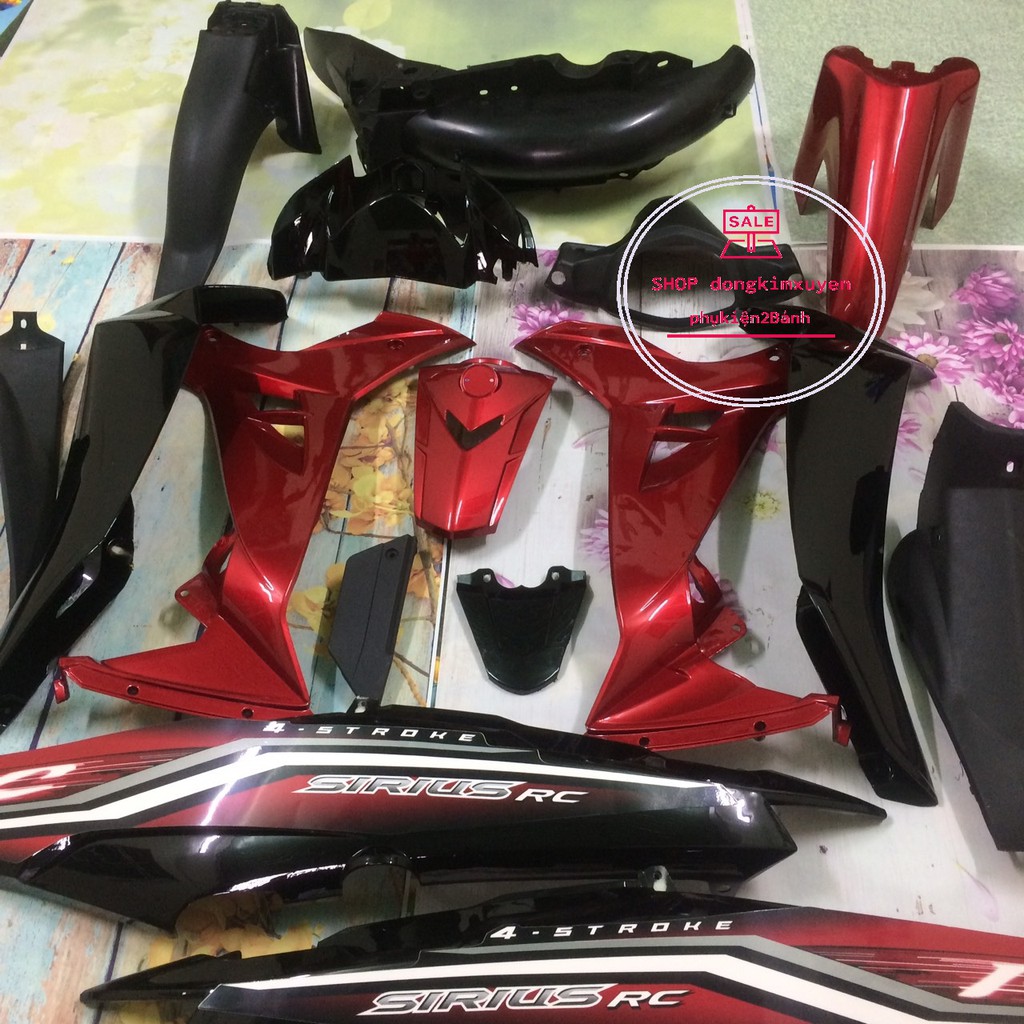 Full Dàn nhựa xe  máy SIRIUS RC màu ĐỎ ĐEN  nhựa ABSloại 1 +tặng kèm tem