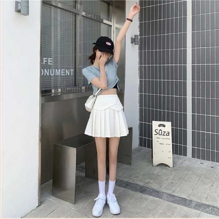 Chân váy tennis xếp ly màu trắng đen xếp li skirt cạp lưng cao ngắn chữ a phối cúc phong cách ulzzang Goness | BigBuy360 - bigbuy360.vn