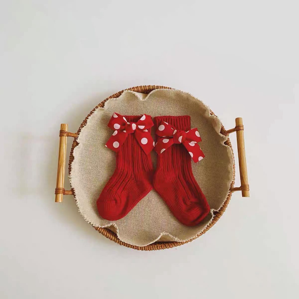 Tất cổ cao đỏ đính nơ - TAD63