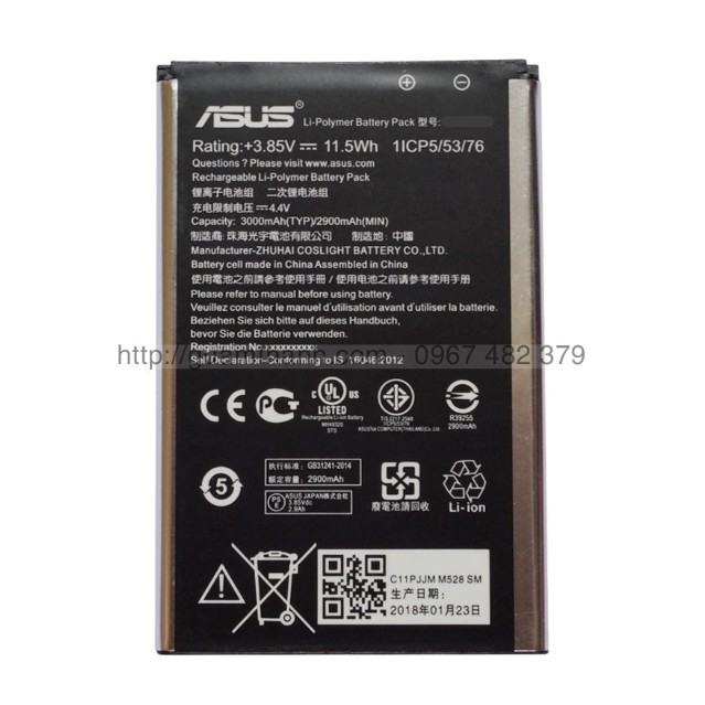 Pin Asus Zenfone 2 Laser 6.0 ZE601KL, Z011D Dung Lượng 3000mAh xịn - Bảo hành 6 tháng