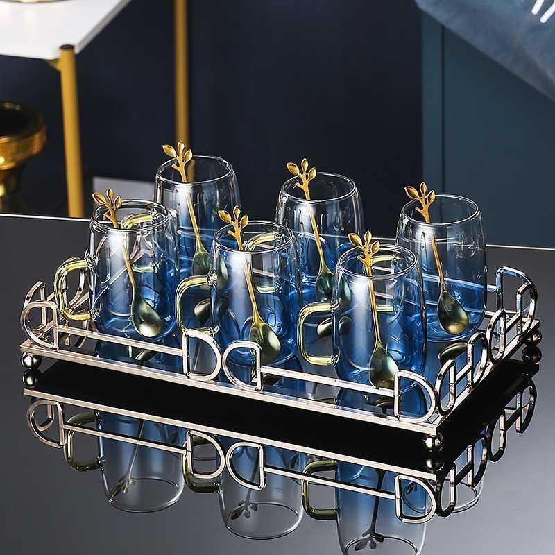 Bộ Bình Nước , Ấm Tách Trà Thủy Tinh mẫu Màu Trà Họa Tiết Châu Âu