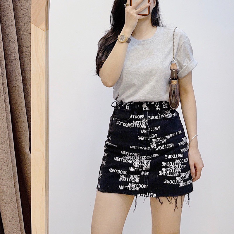 [Mã FAXANH55 giảm 10K đơn 50K] ( Ảnh thật ) Cv0418 Chân váy jean hoạ tiết chữ | BigBuy360 - bigbuy360.vn