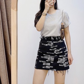 ( Ảnh thật ) Cv0418 Chân váy jean hoạ tiết chữ