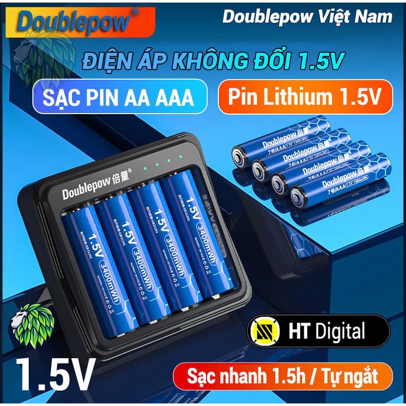 Pin Sạc AA AAA 1.5V Doublepow Sạc L155 1.5V Mẩu mới 2023, Pin Sạc AA 1.5V 2700mWh Lithium cho micro