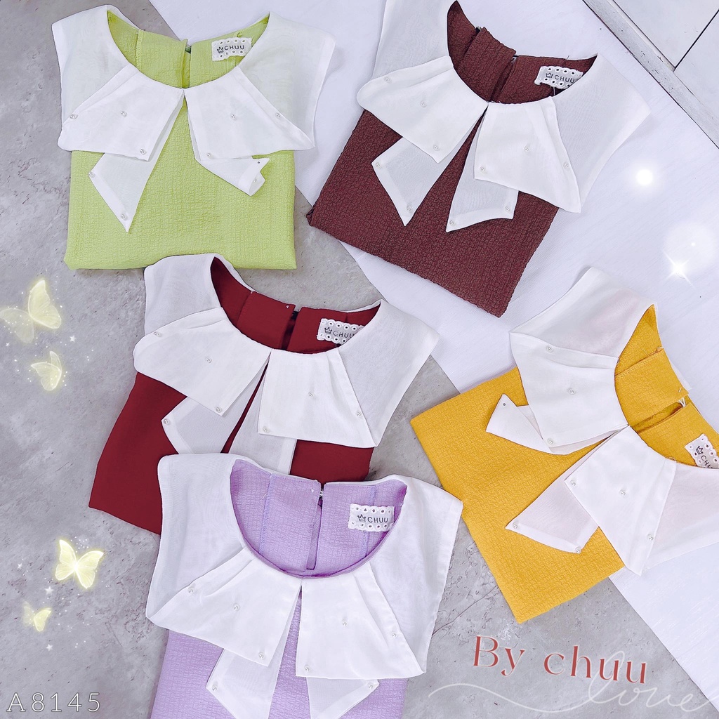 Áo kiểu công sở nữ cổ nơ đính ngọc CHUU A8145