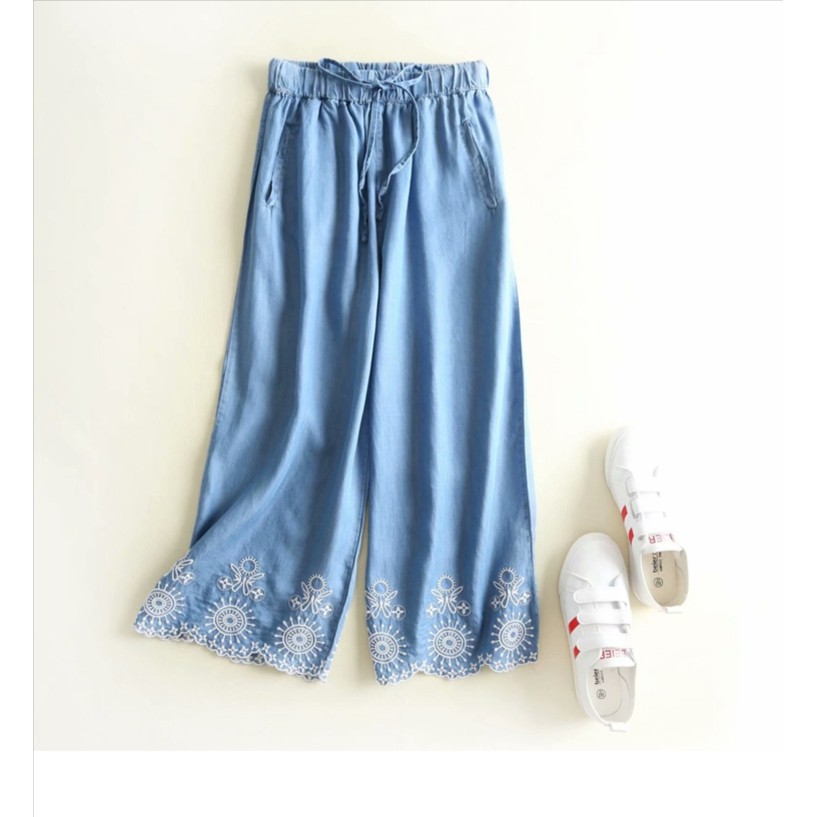 QUẦN BÒ THÊU HOA ỐNG RỘNG STYLE VINTAGE