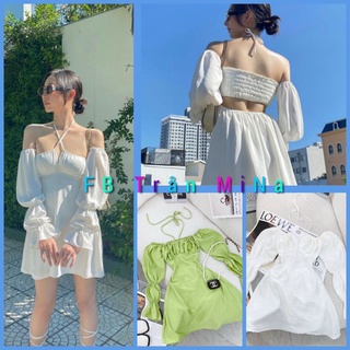 Đầm trắng rớt tay dây cổ yếm cutout lưng 🤍