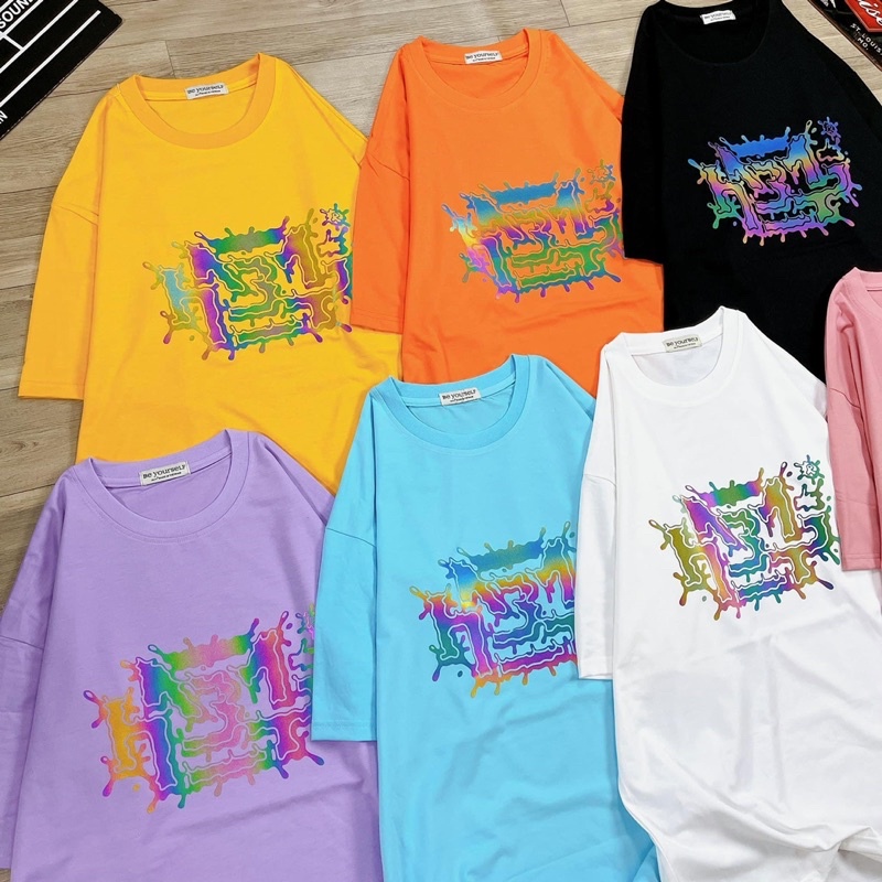 Áo Thun Phản Quang Unisex Form Rộng Nam Nữ Đều Mặc Được_Chất Cotton Dày Dặn Mềm Mịn Không Xù_Mặc Cặp Đều Được