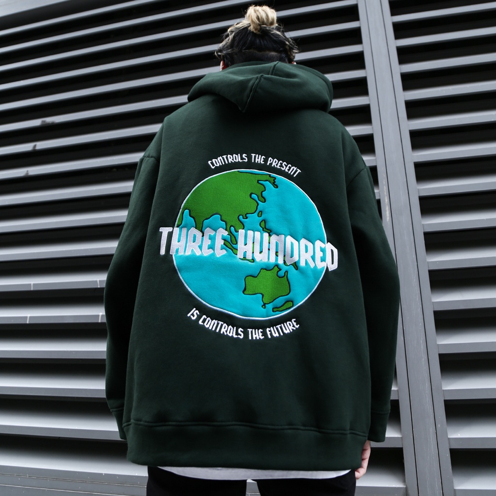 Áo Hoodie Unisex Thêu Trái Đất-Phía Trước Thêu Chữ-Đường Thêu Tỉ Mỉ-Vải Nỉ Bông Dày Dặn-Form Rộng-Màu Nâu Đậm