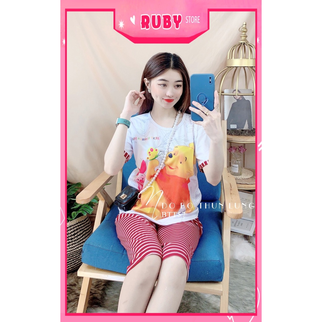 Đồ bộ nữ mặc nhà chất thun mềm mịn mát in gấu in hoạt hình dễ thương Bộ thun lửng BTT57