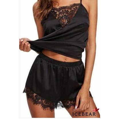 Bộ đồ ngủ lụa satin phối ren mát mẻ gợi cảm cho nữ