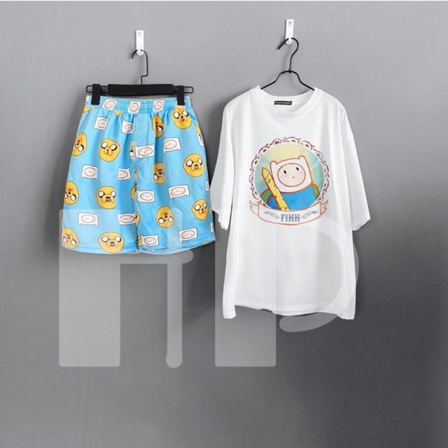 Sét áo người hình tròn FINN+ quần đùi xanh thú vàng THB877
