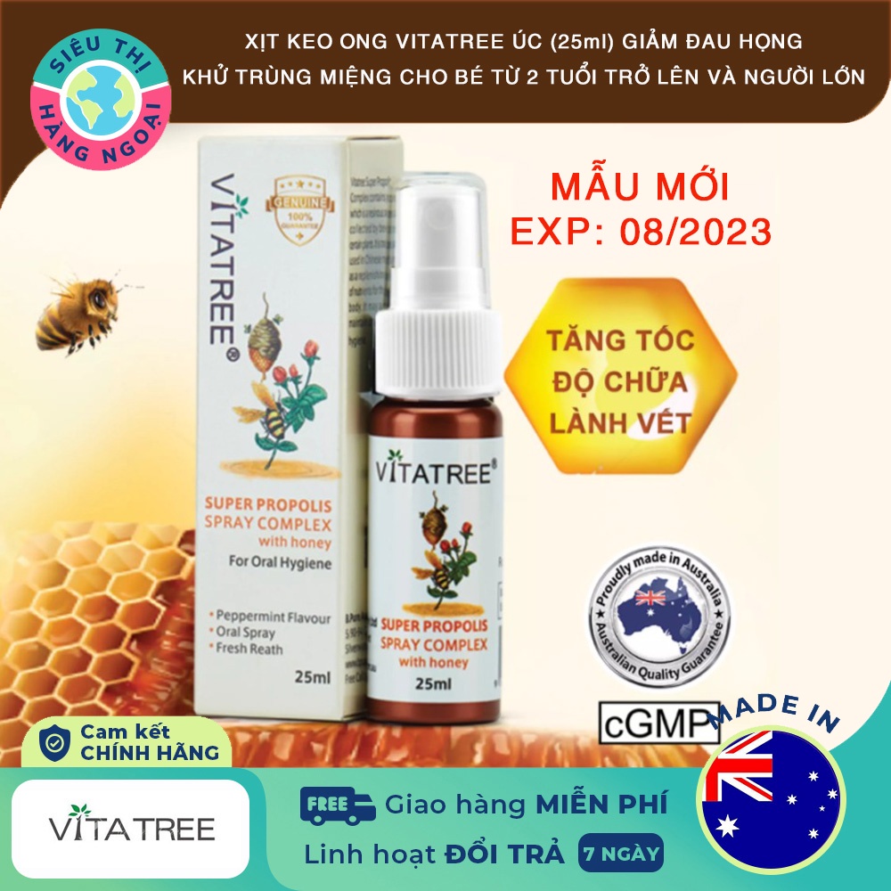 Xịt keo ong Vitatree Super Propolis Spray complex with Honey 25ml