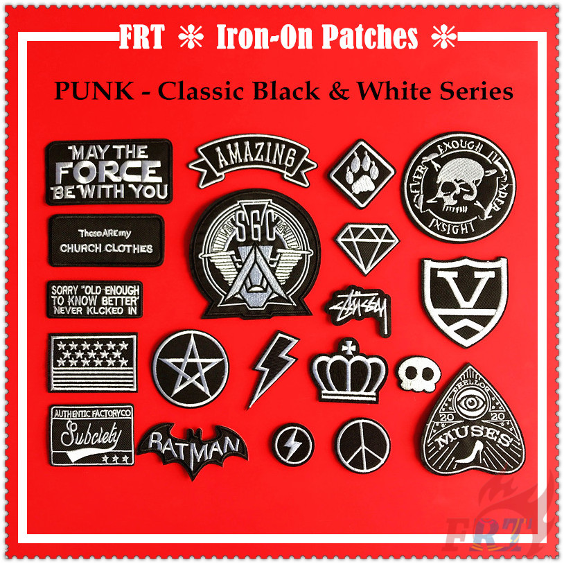 ✿ Classic Black & White Series Iron-on Patch ✿ 1Pc Punk Diy Embroidery Patch Iron on Sew on Badges Patches