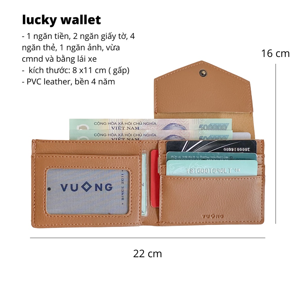 Ví cỏ 4 lá Lucky wallet da mềm nhiều ngăn by Vuông