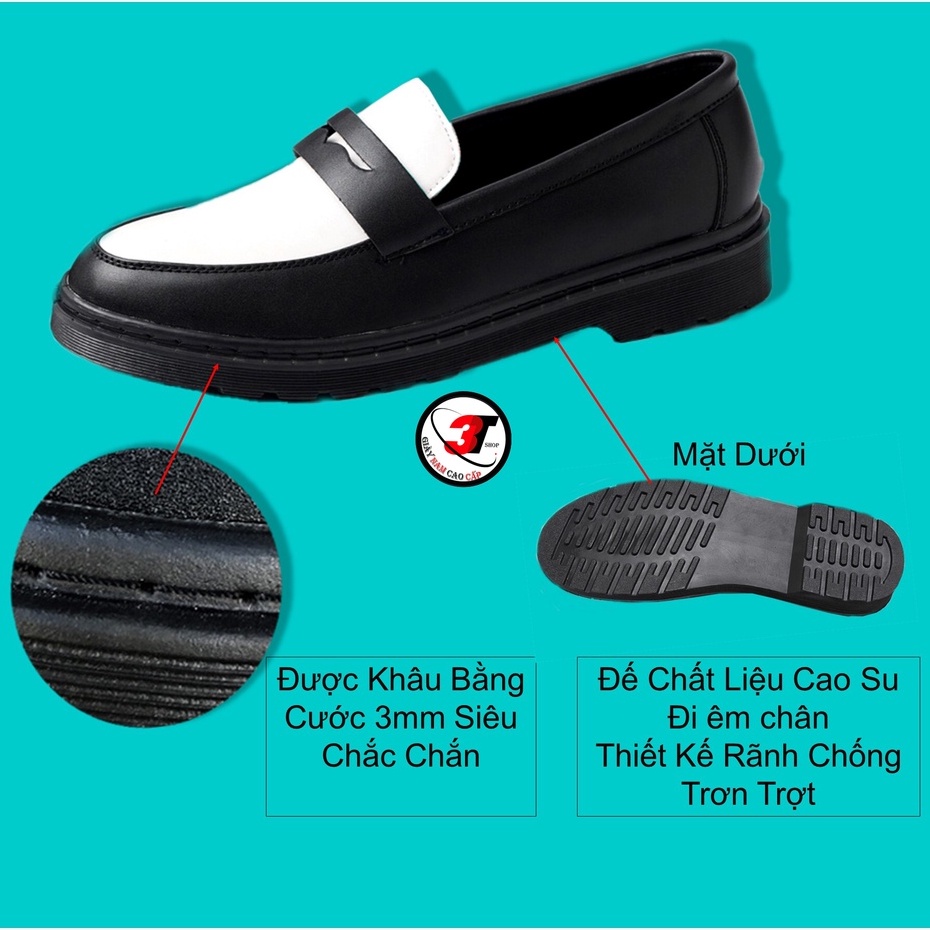 Giày Penny loafer Black  Nam  , DA MỀM , Đế Cao Su nguyên Khối, Có Khâu Đế , tăng chiều cao 3.5 cm