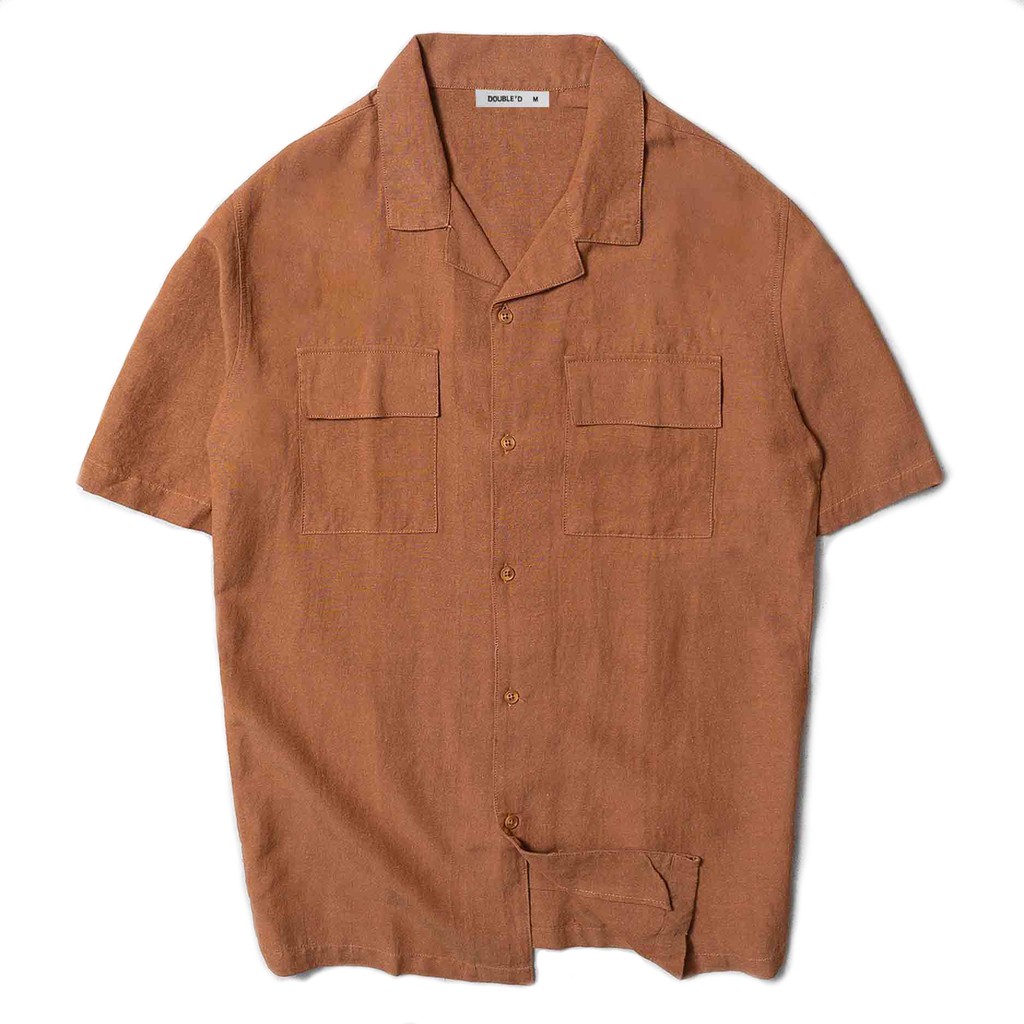 Áo sơ mi nam Double'D cổ Danton tay ngắn chất liệu LINEN thấm hút mồ hôi tốt SLN