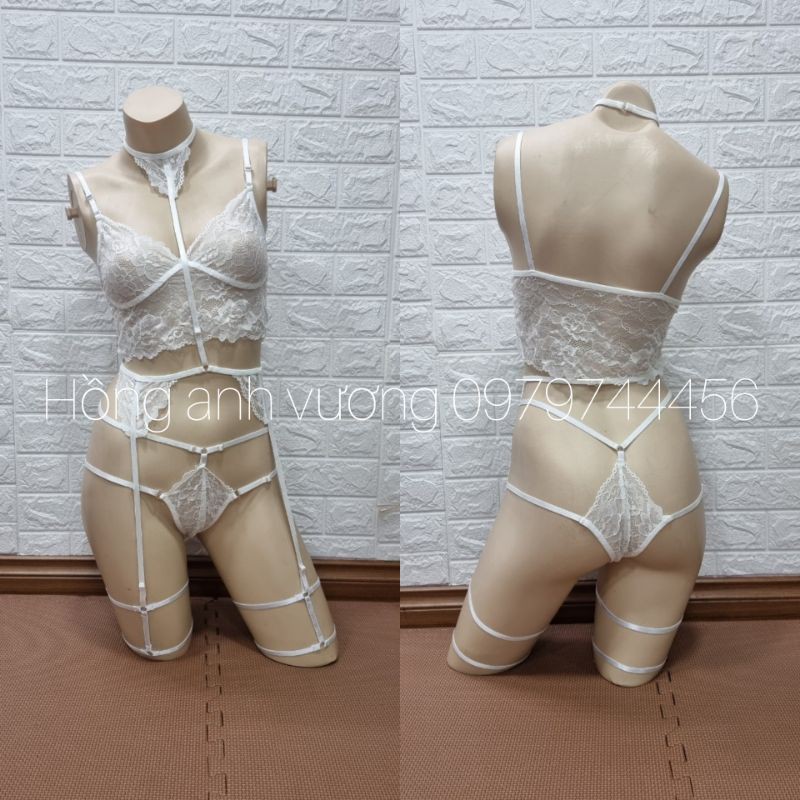set đồ lót nội y ren kèm harness đùi choker cổ sexy gợi cảm