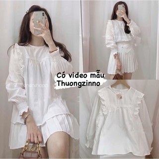 Áo babydoll trắng tay túm cổ bèo mới về hàng Quảng Châu