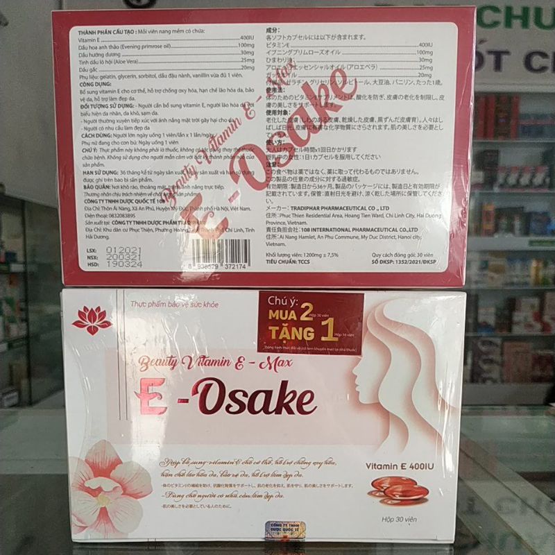 Combo3hộp Beauty Vitamin E - Osake Hoa anh thảo - điều hoà nội tiết dưỡng da chông lão hoá