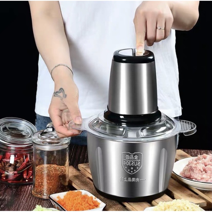 Máy xay thịt-máy say thịt cầm tay đa năng gia đình cối Inox 4 lưỡi đa năng,công suất 250W xay thịt,tỏi ớt, rau củ quả