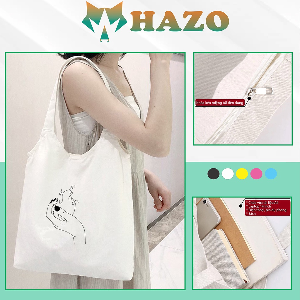 Túi Tote Trắng Chất Vải Canvas 1037 Bắt Lửa Dễ Thương Hàng Chuẩn Đẹp - Hazo