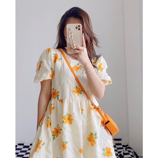 Đầm xốp hoa dáng babydoll, Váy hoa dáng dài siêu xinh hàng Quảng Châu