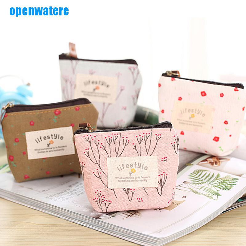 Ví Vải Canvas Mini Đựng Tiền Xu / Chìa Khóa Có Khóa Kéo Tiện Dụng Cho Nữ