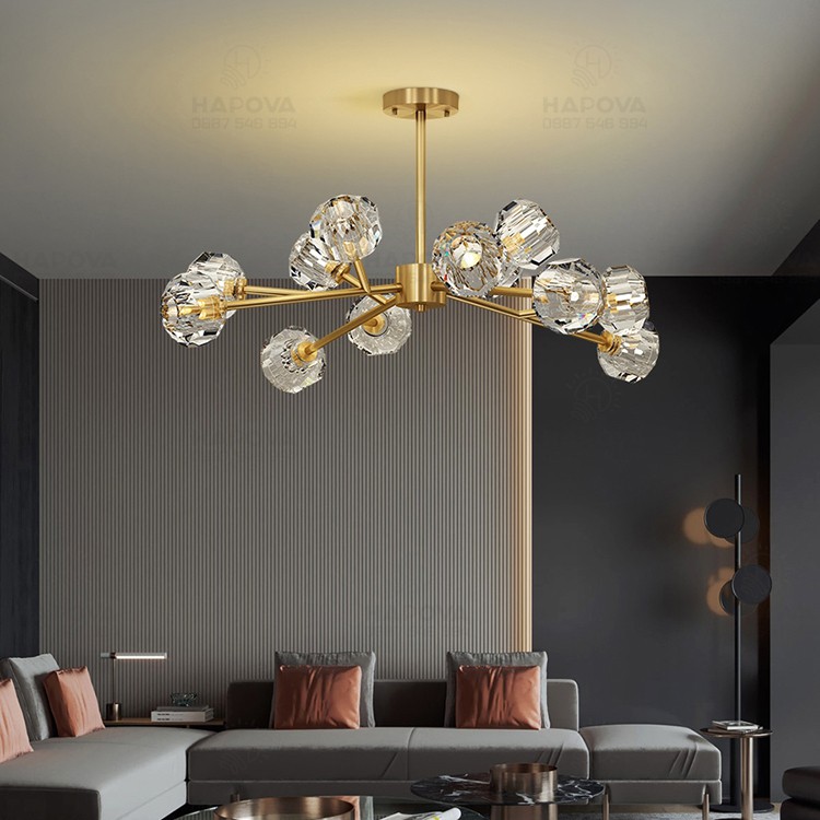 Đèn trần phòng khách, đèn treo trần HAPOVA ROCKY 0087 + Kèm 15 Bóng G9