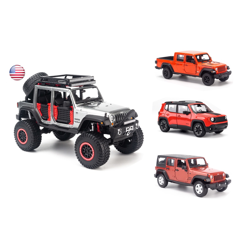 Mô hình xe Jeep Wrangler Rubicon, Gladiator, Renegade Trailhawk 1:24